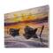 Designart - Sunset and Two Small Boats Parking On The Shore - Lake House Print on Natural Pine Wood